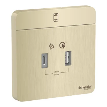 Schneider electric – AvatarOn, USB charger, type A + C, 2.1…3 A, Metal Gold Hairline – E8332ACQUSB_GH