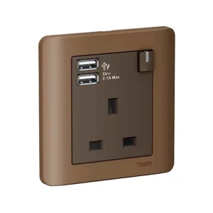 Schneider E8415USB_SZ-ZENcelo 1 Gang Socket Outlet w/ USB Charger Silver Bronze