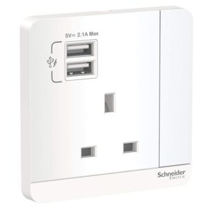 SCHNEIDER E8315USB_WE-AvatarOn, 2 USB charger + switched socket, 3P, 13A