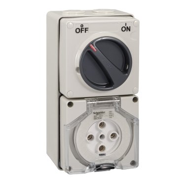 Schneider electric - Switched Socket Outlet, Clipsal - 56 Series, 500V, 32A, 5 Round PIN, IP66, 3 Pole, Surface Mount 56C532-GY