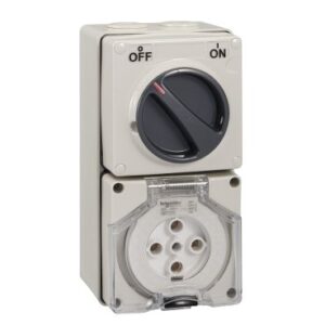 CLIPSAL 56C550_GY-56 Series Switched Socket Outlet 500V, 50A, 5 Round PIN, IP66, 3 Pole, Surface Mount | Grey