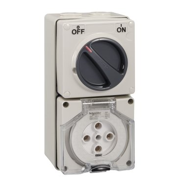 CLIPSAL 56C550_GY-56 Series Switched Socket Outlet 500V, 50A, 5 Round PIN, IP66, 3 Pole, Surface Mount | Grey