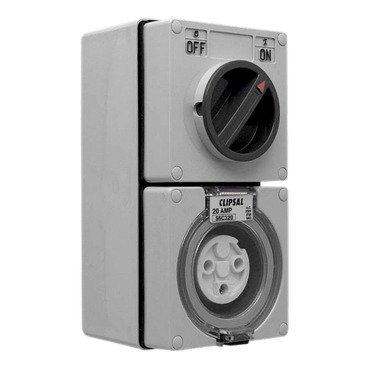 CLIPSAL 56C320-56 Series Switched Socket Outlet 250V, 20A, 3 Round PIN, IP66, 1 Pole | Grey