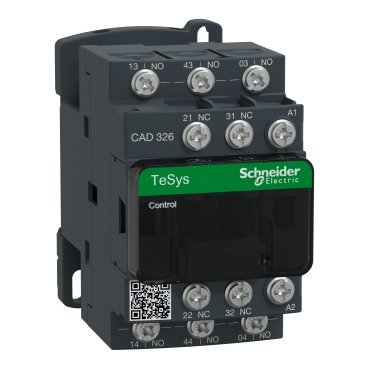 SCHNEIDER CAD326M7-Control relay, TeSys Deca, 3NO+2NC, 0 to 690V, 220VAC 50/60Hz standard coil, Lugs-ring terminals
