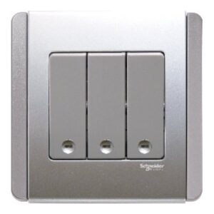 SCHNEIDER E3033V2_EBGS-3 Gang 2 Way Vertical Dolly Switch with Blue LED, Grey Silver