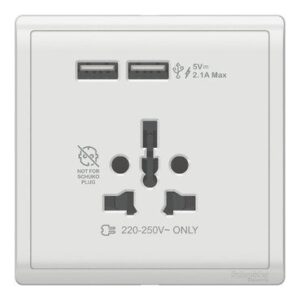 SCHNEIDER E8242616USB_WE-Pieno 16A International Socket with 2.1A USB, White