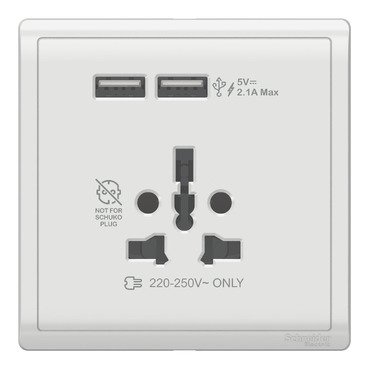 SCHNEIDER E8242616USB_WE-Pieno 16A International Socket with 2.1A USB, White