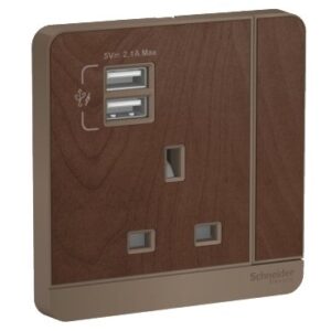 SCHNEIDER E8315USB_WD-AVATARON 2 USB charger + switched socket, 3P,13A, Wood