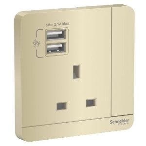 SCHNEIDER E8315USB_WG-AvatarOn,2 USB charger + switched socket, 3P,13A,Wine Gold