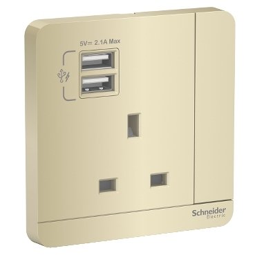 SCHNEIDER E8315USB_WG-AvatarOn,2 USB charger + switched socket, 3P,13A,Wine Gold
