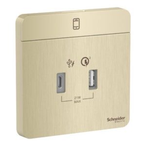 Schneider electric - AvatarOn, USB charger, type A + C, 2.1…3 A, Metal Gold Hairline - E8332ACQUSB_GH