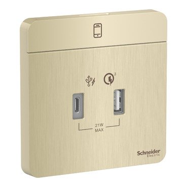 Schneider electric - AvatarOn, USB charger, type A + C, 2.1…3 A, Metal Gold Hairline - E8332ACQUSB_GH