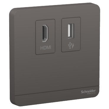 Schneider AvatarOn - E8332HDUSB_DG - AvatarOn, data socket, HDMI + USB, Dark Grey