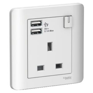 13A 1 Gang Switched Socket with 2.1A USB, White - E8415USB WE