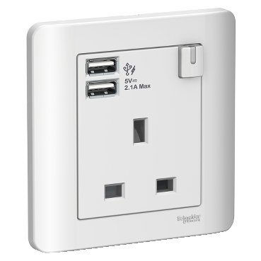 13A 1 Gang Switched Socket with 2.1A USB, White - E8415USB WE