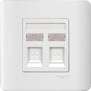 E8432RJS4_WE- 2Gang Telephone Socket on Shuttered Wallplate, White
