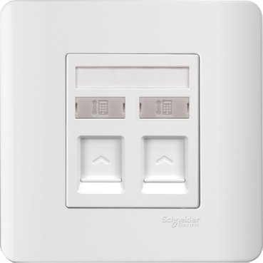 E8432RJS4_WE- 2Gang Telephone Socket on Shuttered Wallplate, White