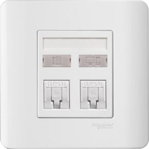 E8432TDRJ/6 WE - ZENcelo - 2 Gang Telephone + Data Outlet Cat 6 on shuttered Wallplate