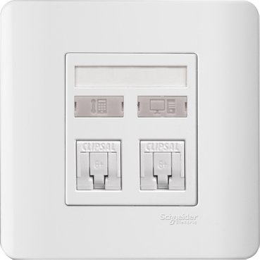 E8432TDRJ/6 WE - ZENcelo - 2 Gang Telephone + Data Outlet Cat 6 on shuttered Wallplate