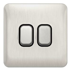 Schneider Lisse - Plate Switch - 2 gang 2 way - 10AX Stainless Steel with Black interior GGBL1022BSSS