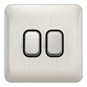 Schneider Lisse - Plate Switch - 2 gang 2 way - 10AX Stainless Steel with Black interior GGBL1022BSSS