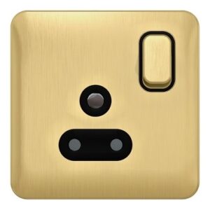 SCHNEIDER GGBL3081BSBG - Lisse Round Pin Switched Socket - 1 gang - 5A Satin Brass with Black int