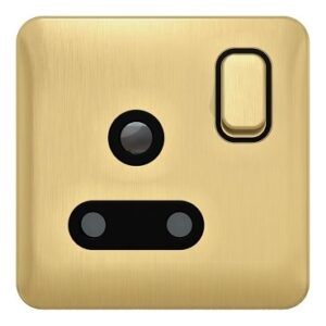 Schneider electric Lisse - Round Pin Switched Socket - 1 gang - 15A Satin Brass with Black int GGBL3090BSBS