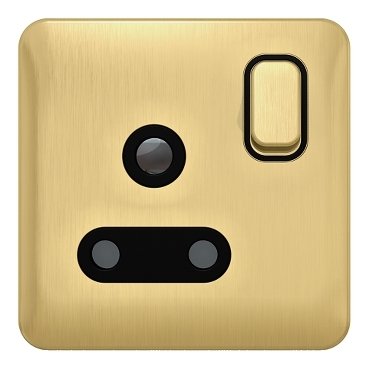 Schneider electric Lisse - Round Pin Switched Socket - 1 gang - 15A Satin Brass with Black int GGBL3090BSBS