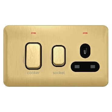 SCHNEIDER GGBL4001BSB-Lisse - Cooker Control Unit with 13A Socket LED Ind 45A DP Satin Brass with Bl