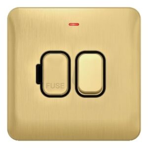 SCHNEIDER GGBL5011BSB-Lisse - Switched FCU - LED Indicator - 13A DP Satin Brass with Black Interior