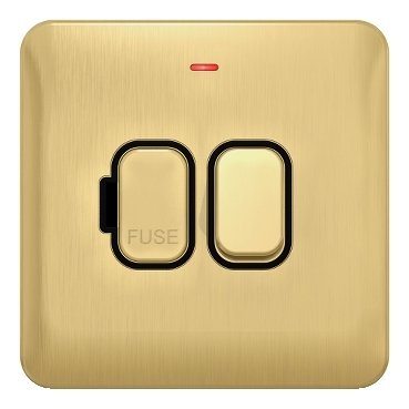 SCHNEIDER GGBL5011BSB-Lisse - Switched FCU - LED Indicator - 13A DP Satin Brass with Black Interior