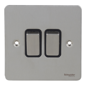 SCHNEIDER GU1222BSS-electric Double switch, Ultimate Flat plate, 16AX, 2-way, black & stainless steel