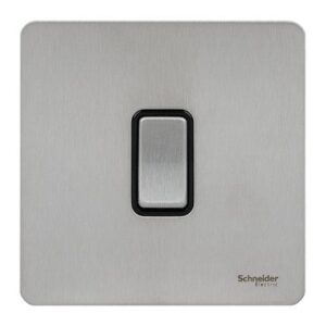 SCHNEIDER GU1412RBSS-Switch, Ultimate Screwless flat plate, 16AX, 2-way retractive, black & stainless steel