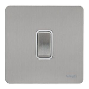 SCHNEIDER GU1412RWSS-Switch, Ultimate Screwless flat plate, 16AX, 2-way retractive, white & stainless steel