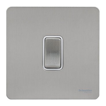 SCHNEIDER GU1412RWSS-Switch, Ultimate Screwless flat plate, 16AX, 2-way retractive, white & stainless steel