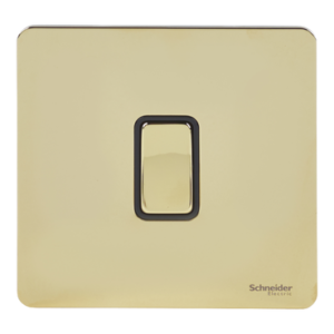 Schneider electric - Switch, Ultimate Screwless flat plate, 16A, intermediate, black & brass GU1414BPB