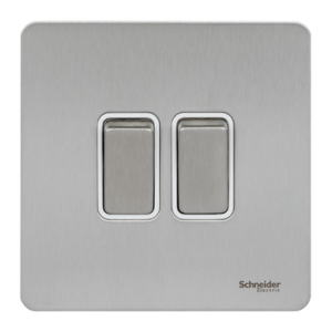 SCHNEIDER GU1422WSS - electric Ultimate Screwless flat plate - 1-pole 2-way switch - 2 gangs - stainless steel
