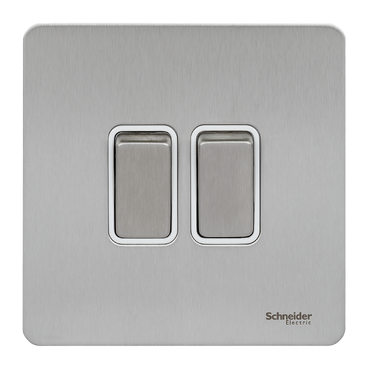 SCHNEIDER GU1422WSS - electric Ultimate Screwless flat plate - 1-pole 2-way switch - 2 gangs - stainless steel