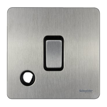 SCHNEIDER GU2413BSS-Switch, Ultimate Screwless flat plate, 20A, 2-pole, flex outlet, black & stainless steel