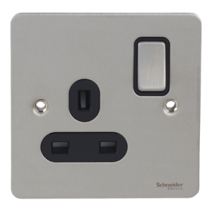 SCHNEIDER GU3210BSS-Switched socket, Ultimate Flat Plate, 13A, 2P+E, BS1363, black & stainless steel