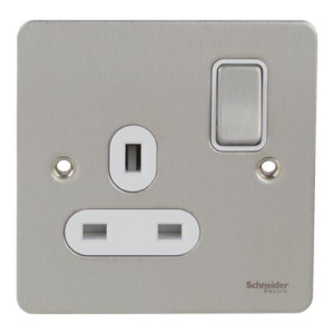 SCHNEIDER GU3411DWSS-ULT.SCRWLS Flat Plate-1Gang- 13A-DP-switched with neon- stainless steel