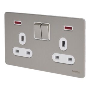 SCHNEIDER GU3421DWPN-ULT.SCRWLS Flat Plate-2Gang- 13A-DP-switched with neon- Pearl nickel