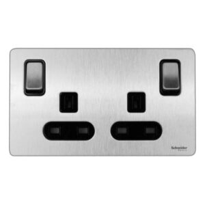 SCHNEIDER GU3434BSS - electric Ultimate Screwless flat plate - switched socket - 2P 2 gangs stainless steel