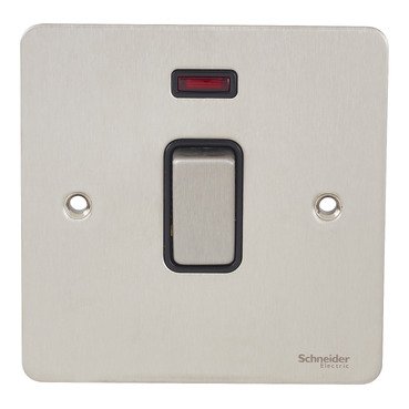 SCHNEIDER GU4231BSS- Electric Switch, Ultimate Flat plate, 32A, 2-pole, neon, black & stainless steel