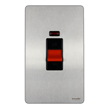 SCHNEIDER GU4421BSS-Switch, Ultimate Screwless flat plate, 45A, 2-pole, neon, black & stainless steel