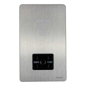 Schneider electric Shaver socket, Ultimate Screwless Flat plate, dual voltage 115/230V, black & stainless steel GU7490BSS