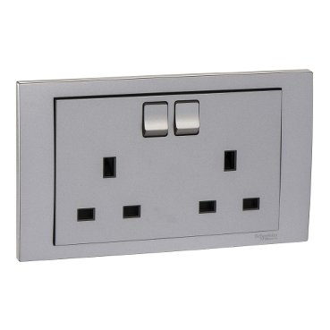 SCHNEIDER KB25_AS-Vivace 13A 250V TwinGang Switched Socket,Aluminium Silver