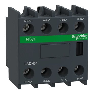 Schneider electric - Auxiliary contact block, TeSys D, 3NO + 1NC, front mounting, screw clamp terminals - LADN31