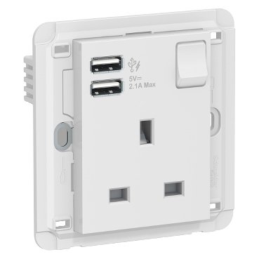 SCHNEIDER MGU5.019.18 WE-13A 1 Gang Switched Socket with 2.1A USB, White