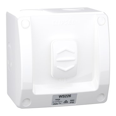 CLIPSAL CLIPSAWS226-Weathershield Switch 1-Gang, 16AX, 250VAC, IP66 | Resistant White Electric